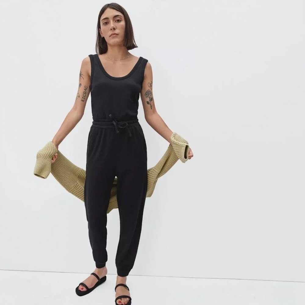 Everlane | NWOT French Terry Tie Waist Jumpsuit in Black Size Medium